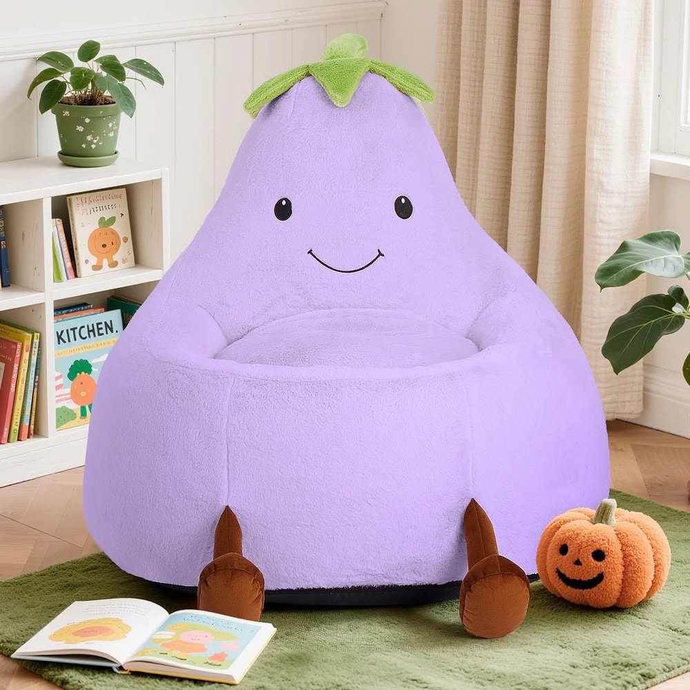 Kids Eggplant Bean Bag Chair and Crash Pad Lounger Seat for Gaming, Reading and Watching TV for Toddlers and Children's Rooms