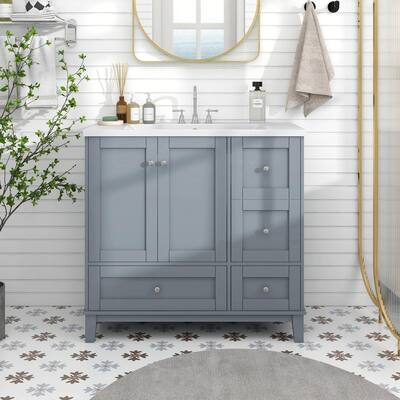 36" Modern Bathroom Vanity with USB Charging, 2 Doors, and 3 Drawers