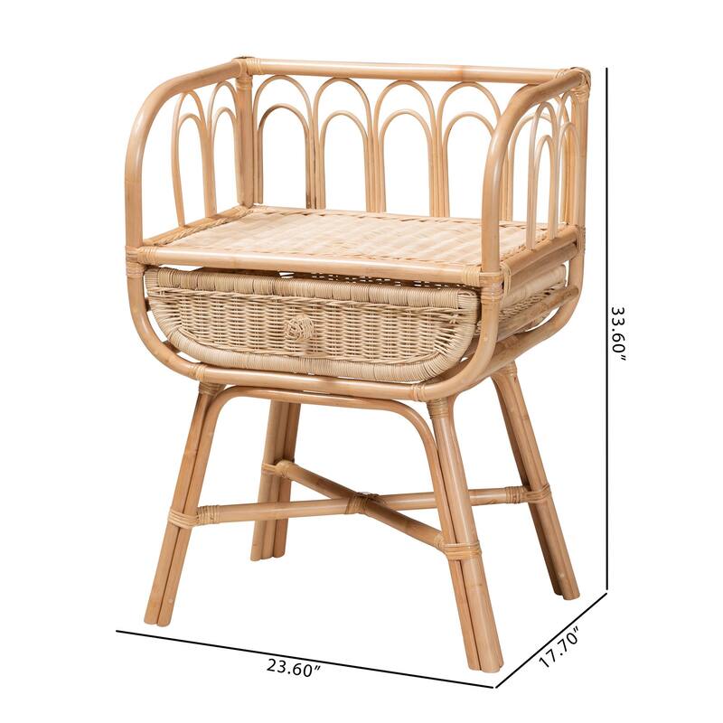 Panchali Modern Bohemian Natural Brown Rattan Nightstand, 1-Drawer