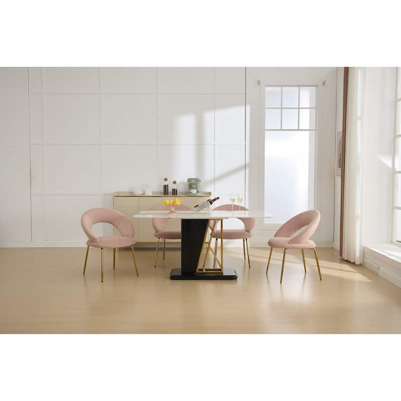 Velvet Dining Chairs with Curved Backrest and Metal Legs, kitchen Chair with Adjustable Foot Nails for Dining Room