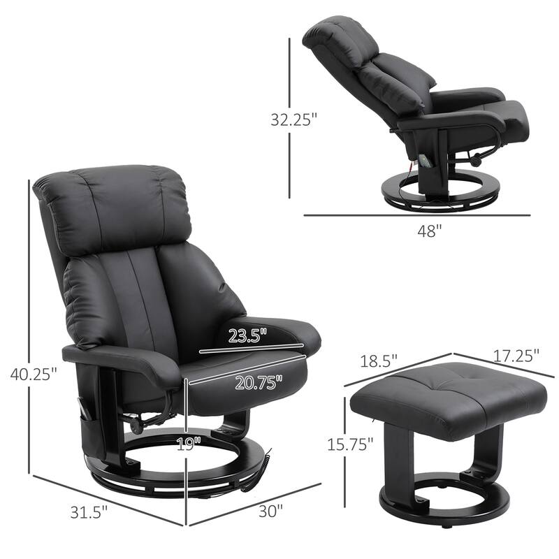 Black PU Leather Manual Recliner with Ottoman Footrest Bed Bath