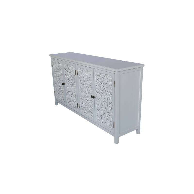 60"White Accent Cabinet with 4 Doors, Rustic Wood Sideboard Pantry Cabinet - Versatile Buffet Cabinet with Storage