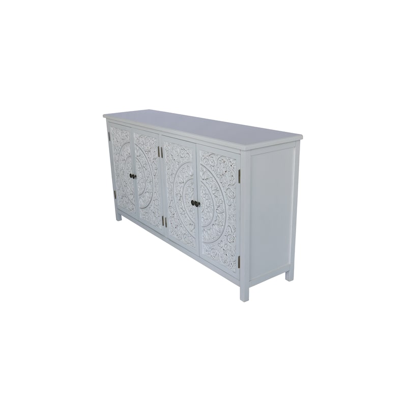 60in White Accent Cabinet 4 Doors Rustic Wood Storage Sideboard for Home Decor