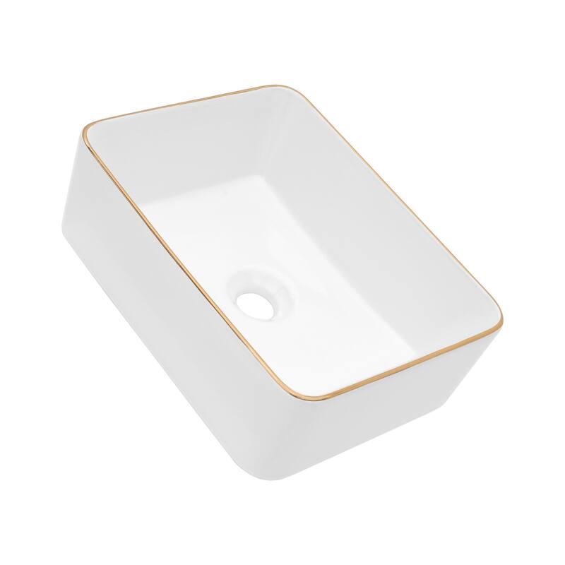 Stain-Resistant White Ceramic Above-Counter Bathroom Vessel Sink, 16"x12"x5" - 16in L