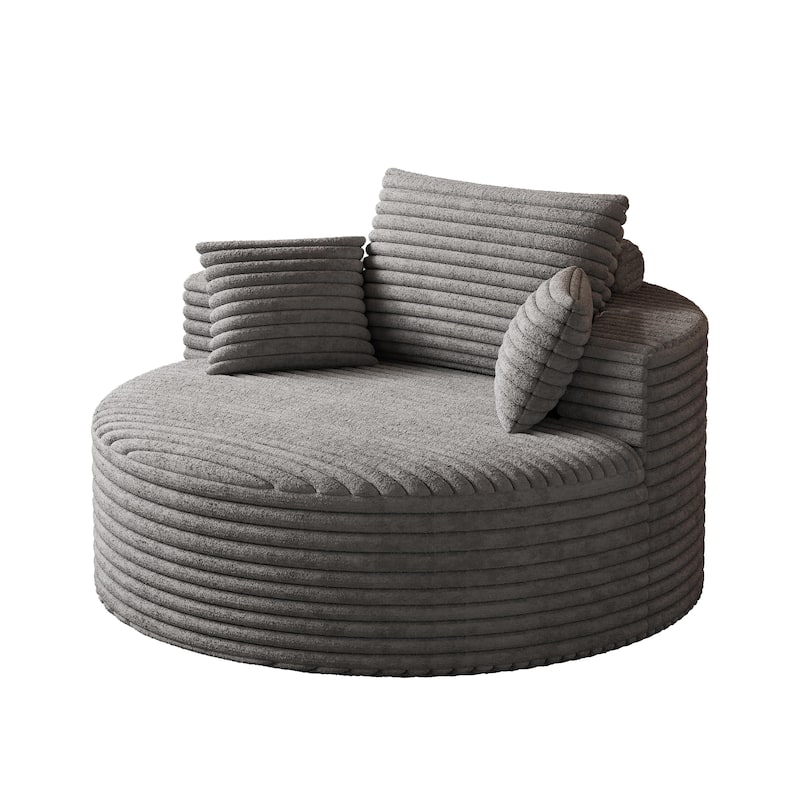 Corduroy Upholstered Single Sofa, Oversized Fluffy Sleeper Chair, Round Reading Chair with Headrest & 2 Pillow