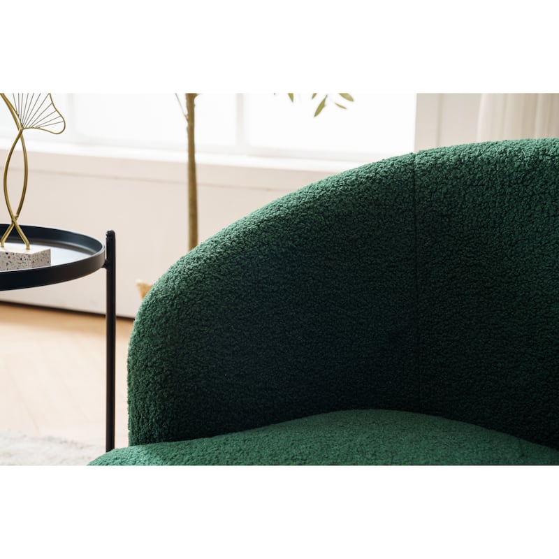 Teddy Fabric Swivel Barrel Chair, Round Upholstered Armchair, Small Single Sofa with Metal Ring for Living Room, Bedroom