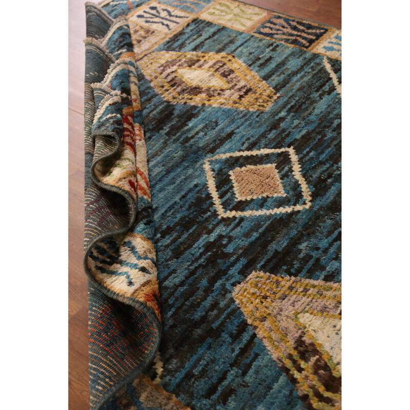 Blue Moroccan Oriental Area Rug Handmade Wool Carpet - 6'8" x 9'7"