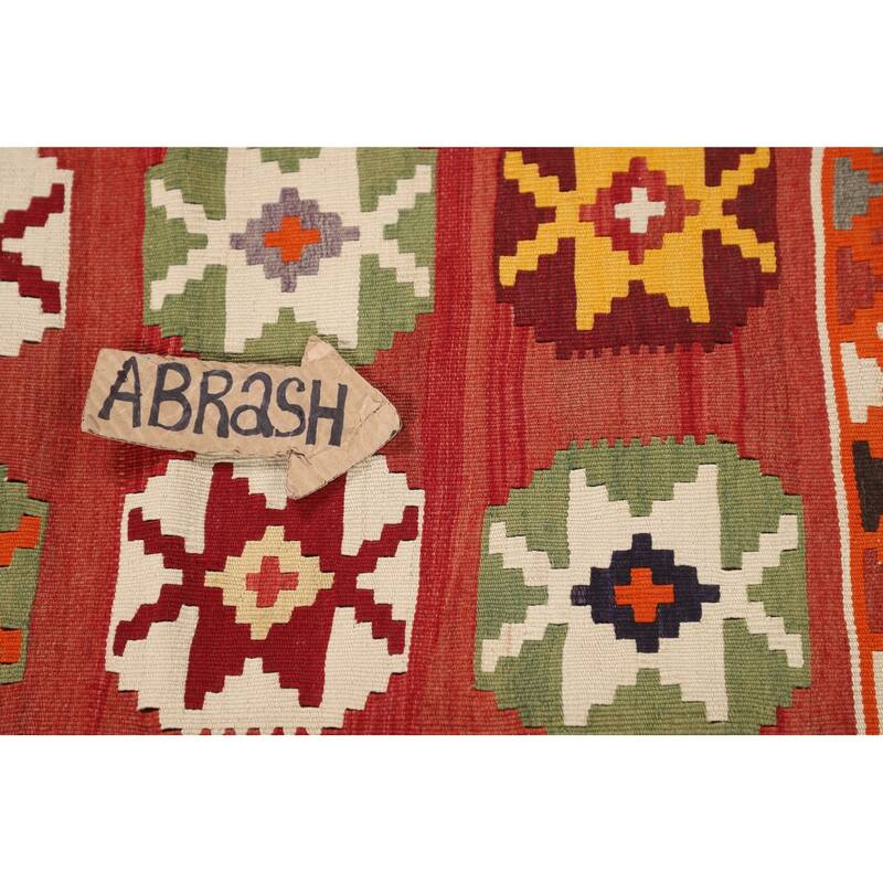 Vegetable Dye Kilim Qashqai Persian Vintage Flatweave Wool Carpet - 3'11"x 6'4"