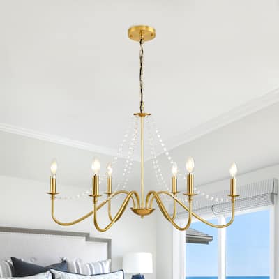 Farmhouse 6-Light 33" French Country Crystal Chandelier