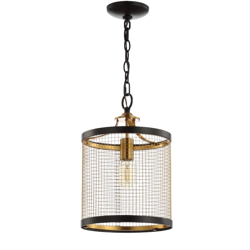 Remy 10" Lantern Metal LED Pendant, Black/Brass Gold by JONATHAN Y