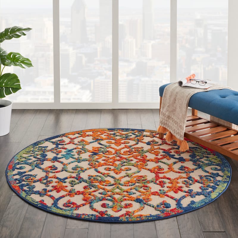Nourison Aloha Transitional Scroll Indoor/Outdoor Damask Rug