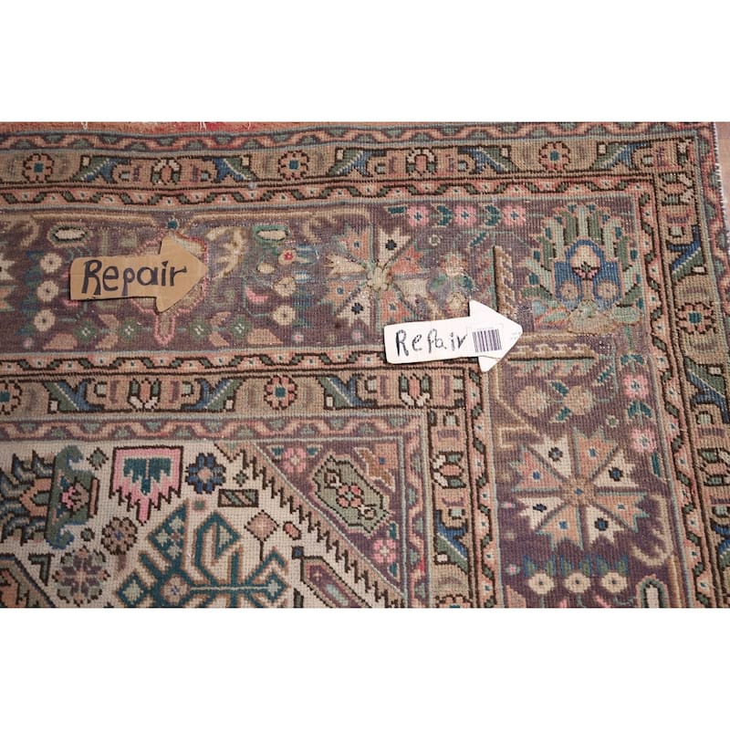 Pink Geometric Tabriz Vintage Persian Rug Hand-Knotted Wool Carpet - 8'0" x 11'2"