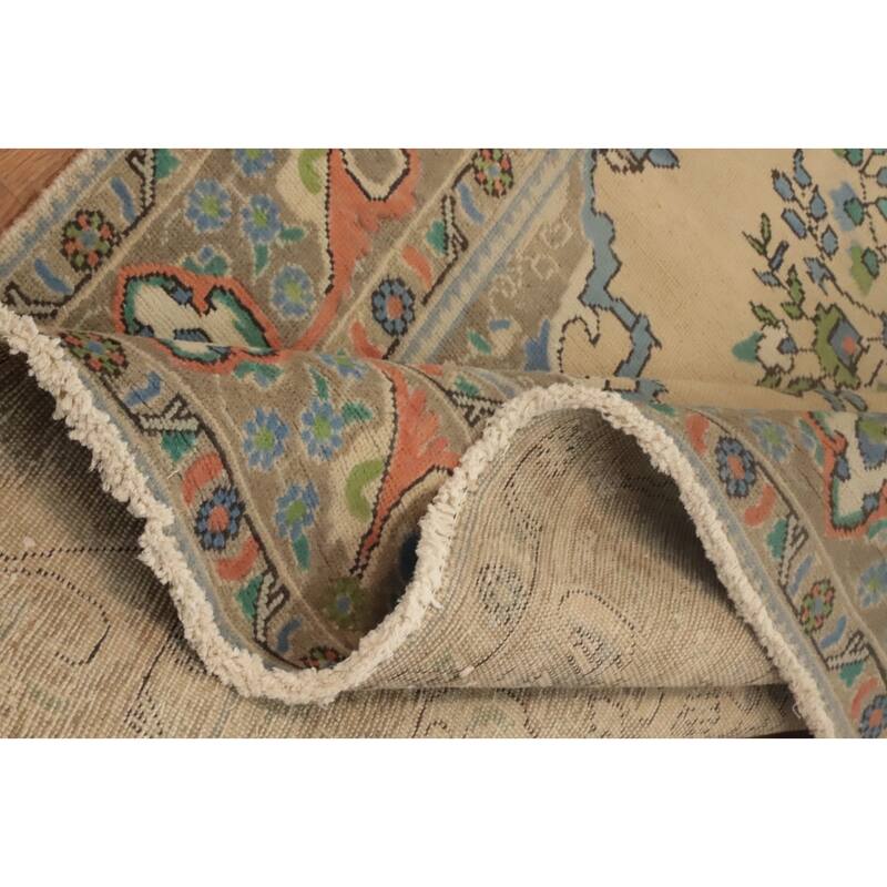 Hand Knotted Oriental 100% Wool Carpet Traditional Floral Beige & Ivories Tabriz Area Rug - 9' 11'' X 6' 7''