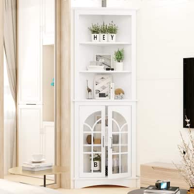 Corner Storage Cabinet, 63.3" Tall Bookcase with Doors & Adjustable Shelves, 5-Tier Corner Display Cabinet
