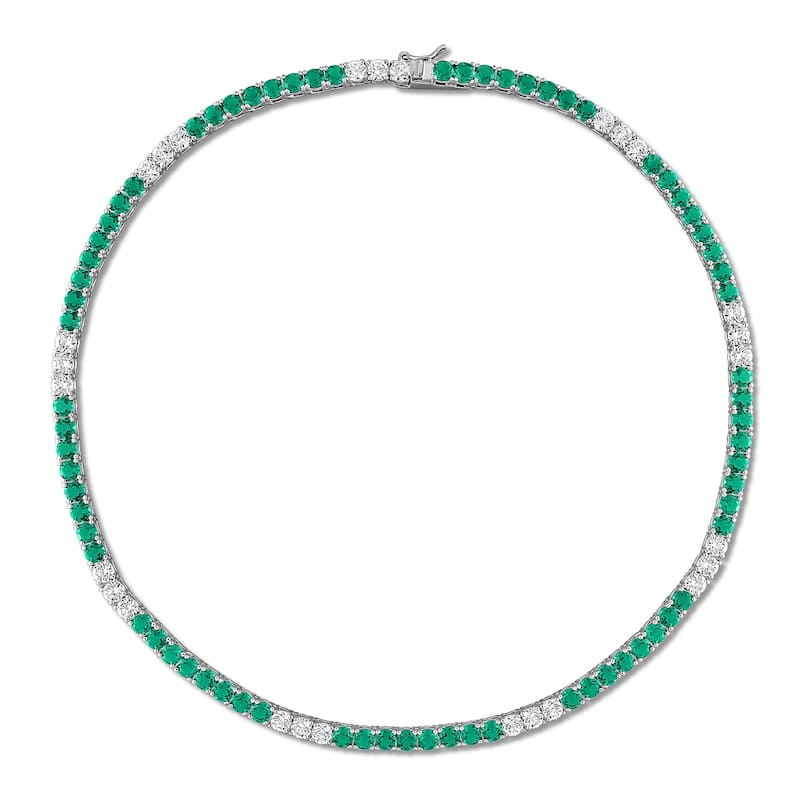 Miadora Created Gemstone Tennis Necklace Sterling Silver - 17in
