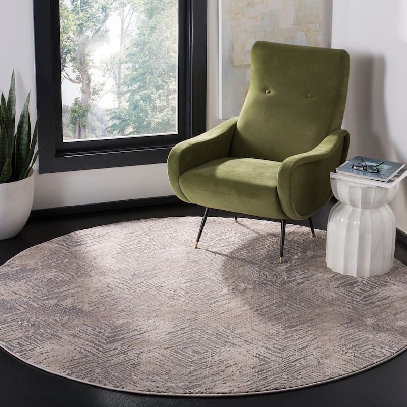 SAFAVIEH Meadow Lavonne Modern Abstract Rug - 6'7" Round - Ivory/Grey