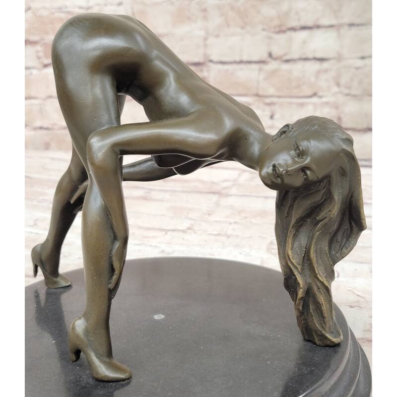 Signed Original Mavchi Nude Girl Bronze Sculpture Marble Base Figurine Figure 7 Inches X 9 Inches