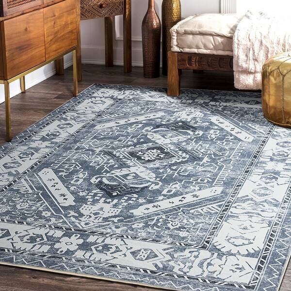 Vintage Blue Gray Large Faux Cashmere Area Rug - Bed Bath & Beyond ...