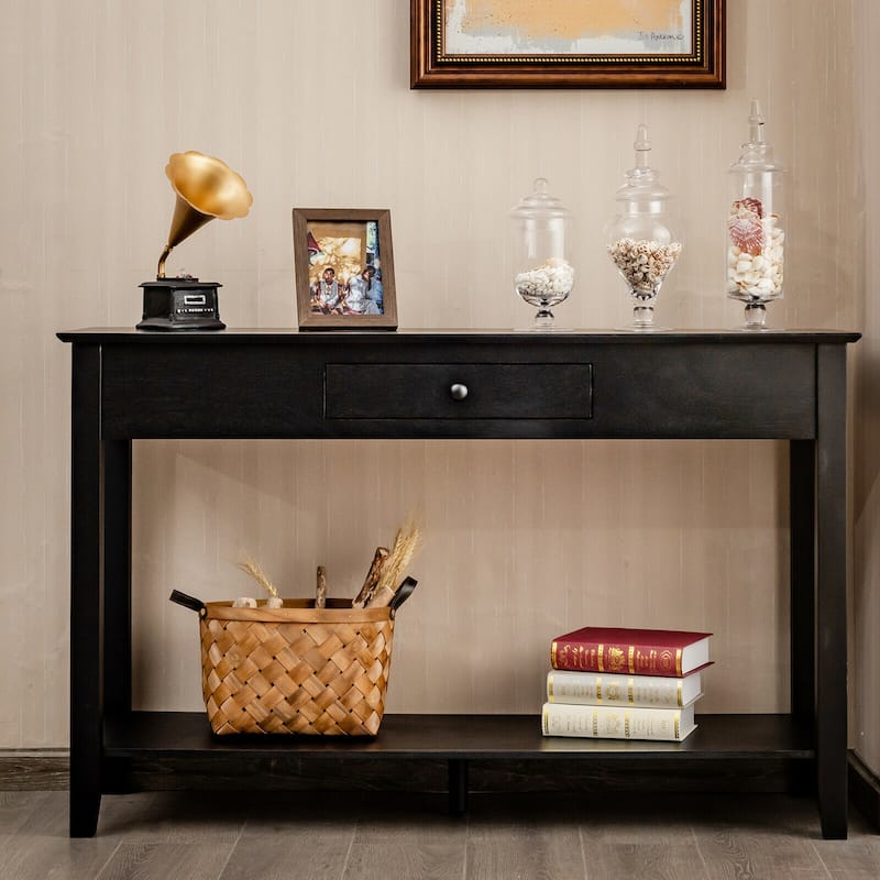 Gymax Console Table with Drawer Shelf 2 Tier Sofa Side Accent Table - 48'' x 15'' x 30''