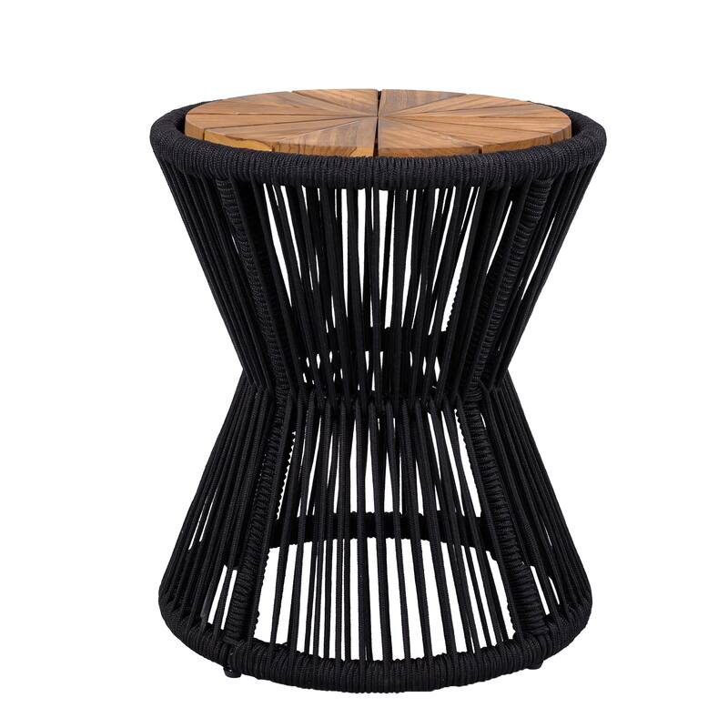 Scott Living - Nara 18.9"H Modern Outdoor Acacia Wood and Woven Rope Side Table, Tapered Cylindrical Silhouettes Design