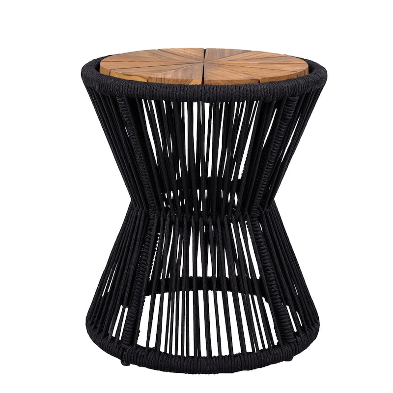Scott Living - Nara Modern Outdoor Acacia Wood and Woven Rope Sculptural Side Table, Set of 2 - 32.28"L