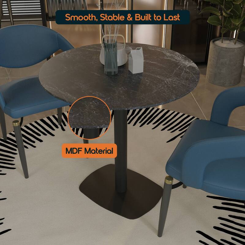 Vail Square Dining Table with 36 in. MDF Tabletop in Black Stainless Steel Square Base Accent Kitchen Table