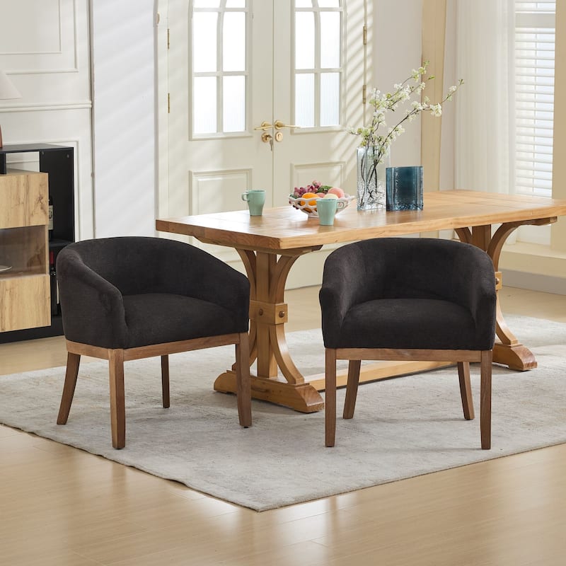 Modern 19" W Upholstered Barrel Dining Chairs with Arms, Farmhouse Linen Accent Chairs with Solid Wood Frame
