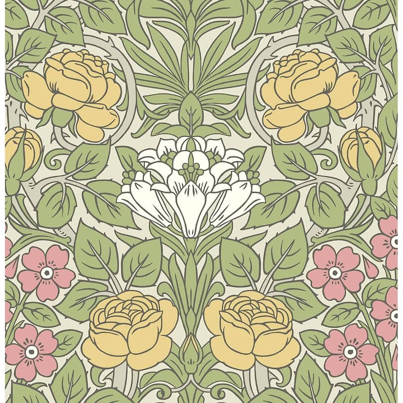NextWall Vintage Rose Peel and Stick Wallpaper - 20.5 in. W x 18 ft. L - Honey Bee & Posy Pink