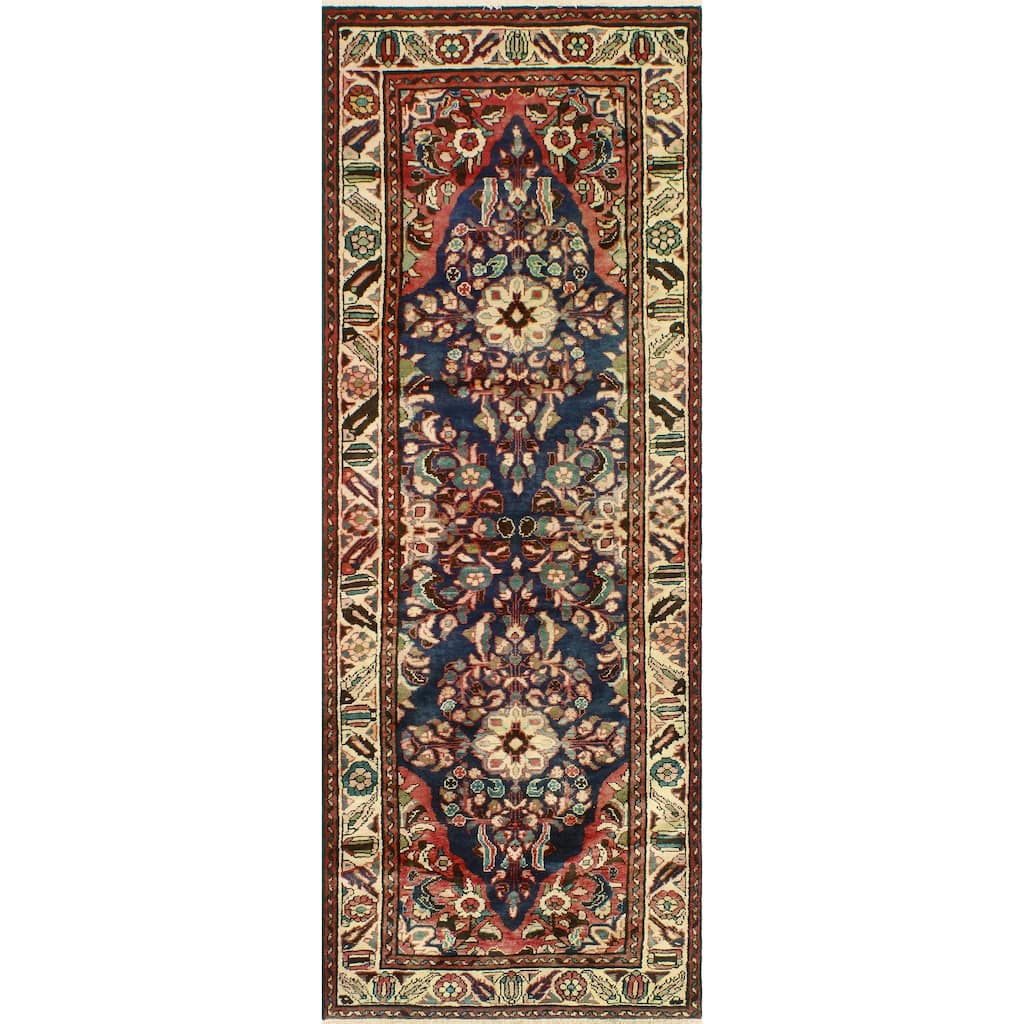 Fine Vintage Distressed Bricia Navy/Beige Runner - 3'6" x 9'5"