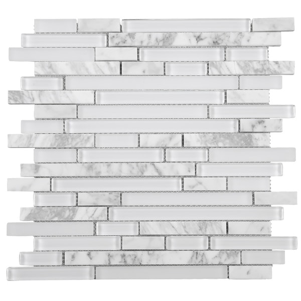 Tilegen Random Sized Brick Marble Mix Glass Mosaic Tile In White Wall Tile 10 Sheets 9 6sqft Overstock 27973332