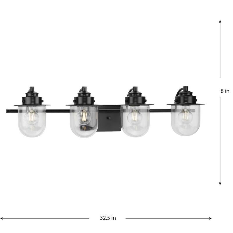 Northlake Collection Four-Light Matte Black Clear Glass Transitional Bath Light - 32.5 in x 7.5 in x 8 in