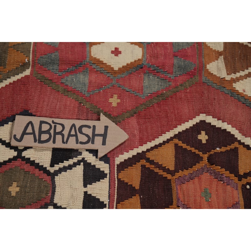 Hand Woven Oriental 100% Wool Carpet Southwestern Tribal Red Kilim Area Rug - 6' 11'' X 5' 3''