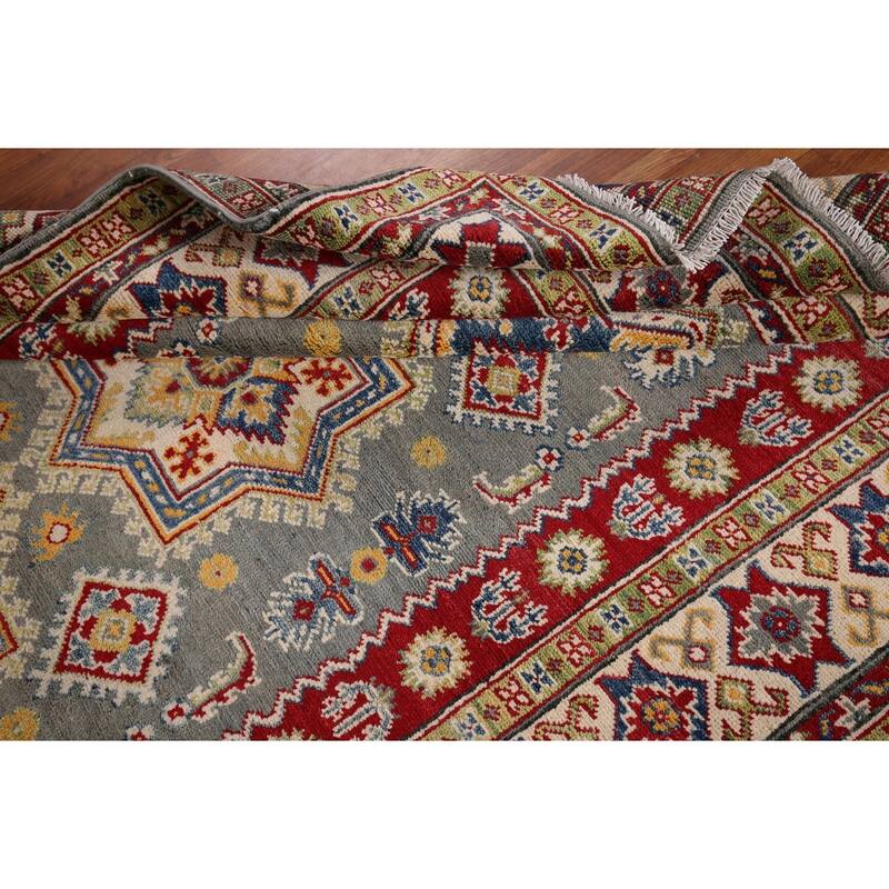 Grey Kazak Oriental Area Rug Handmade Wool Carpet - 4'11" x 6'8"