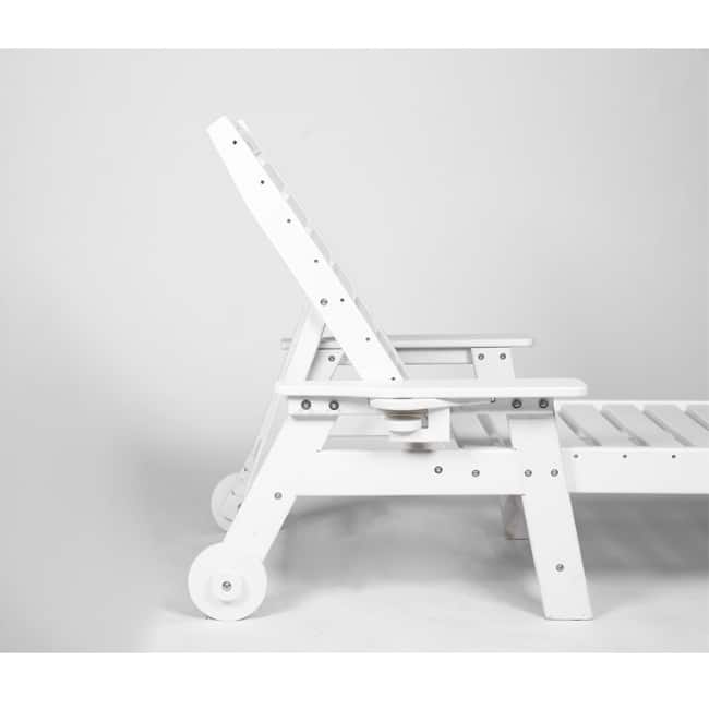 Oversized Outdoor Lounge Chair With Wood Texture‌ - Five-Position Adjustable HDPE Chaise Lounge Featuring Wheels And Cup Holder.
