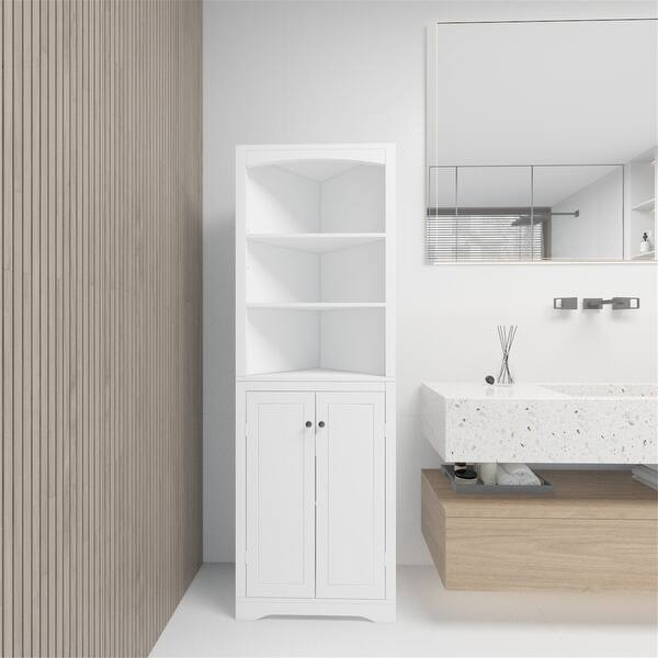 White Bathroom Storage Corner with Adjustable Shelves Bed