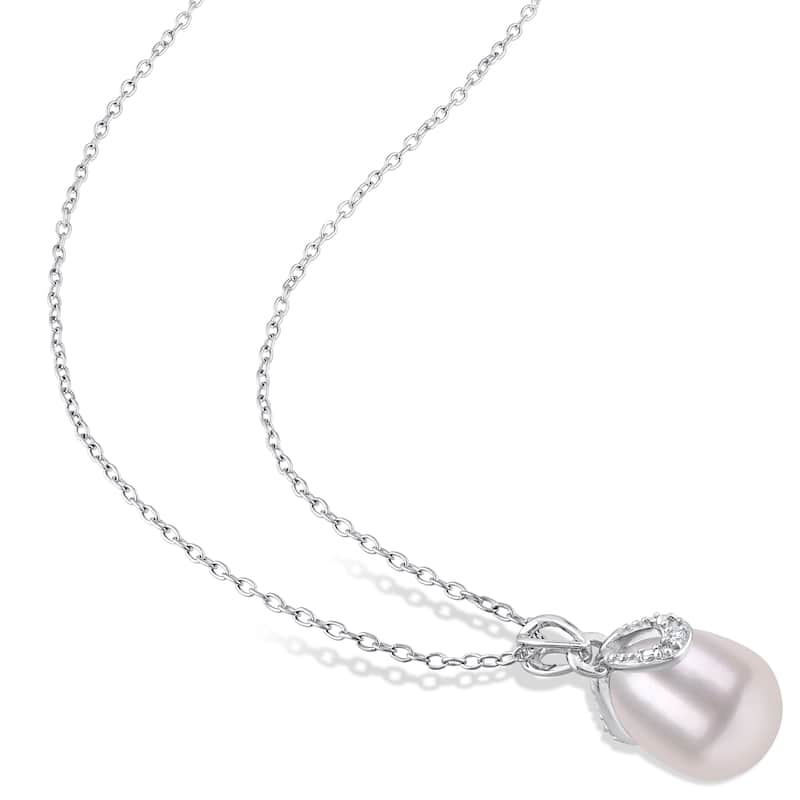 Miadora Sterling Silver Cultured Freshwater Pearl & Diamond Accent Drop Necklace (8.5-9mm)