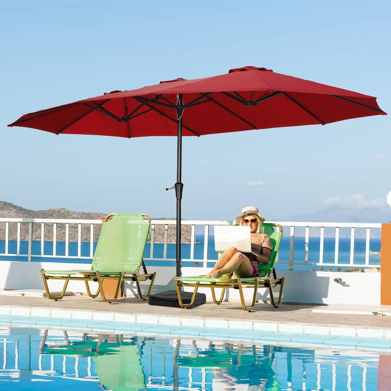 Autlaycil 15ft Patio Umbrella with Base,Large Outdoor Rectangle Double-Sided Umbrella - Red