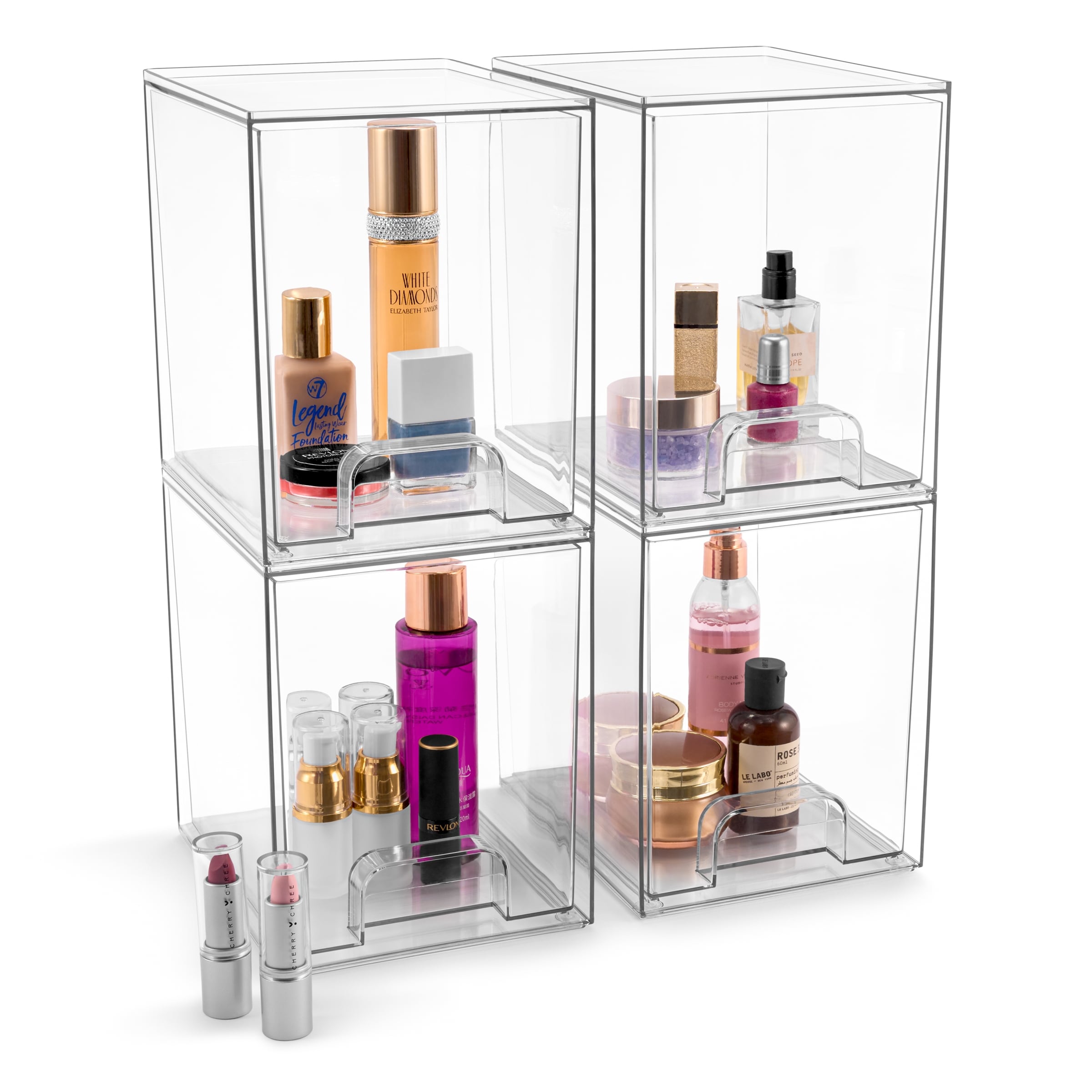 Sorbus Acrylic Storage Containers with Pull-Out Drawers - 4 Pack, Clear Tall Stackable Storage Bins Set - 7.5"L X 6"W X 7.6"H