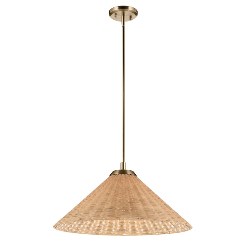 Kichler Lighting Bekah 24.25 Inch 1 Light Convertible Pendant with Opal Glass and Handwoven Rattan Shade in Champagne Bronze