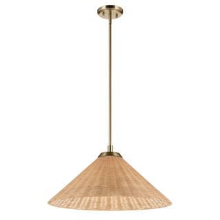 Kichler Lighting Bekah 24.25 Inch 1 Light Convertible Pendant with Opal Glass and Handwoven Rattan Shade in Champagne Bronze