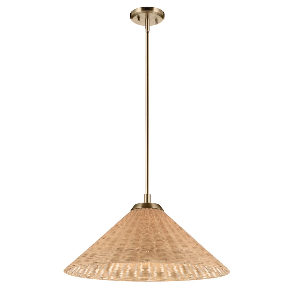 Kichler Lighting Bekah 24.25 Inch 1 Light Convertible Pendant with Opal Glass and Handwoven Rattan Shade in Champagne Bronze