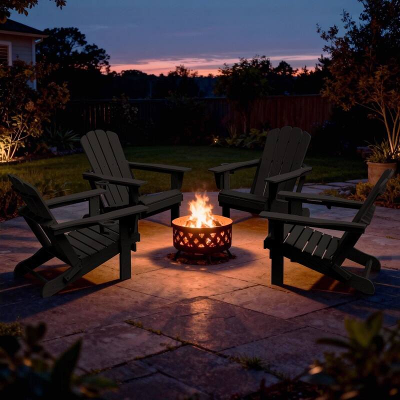 Domi Folding Adirondack Chair,Wooden Textured with Cup Holder,HDPE