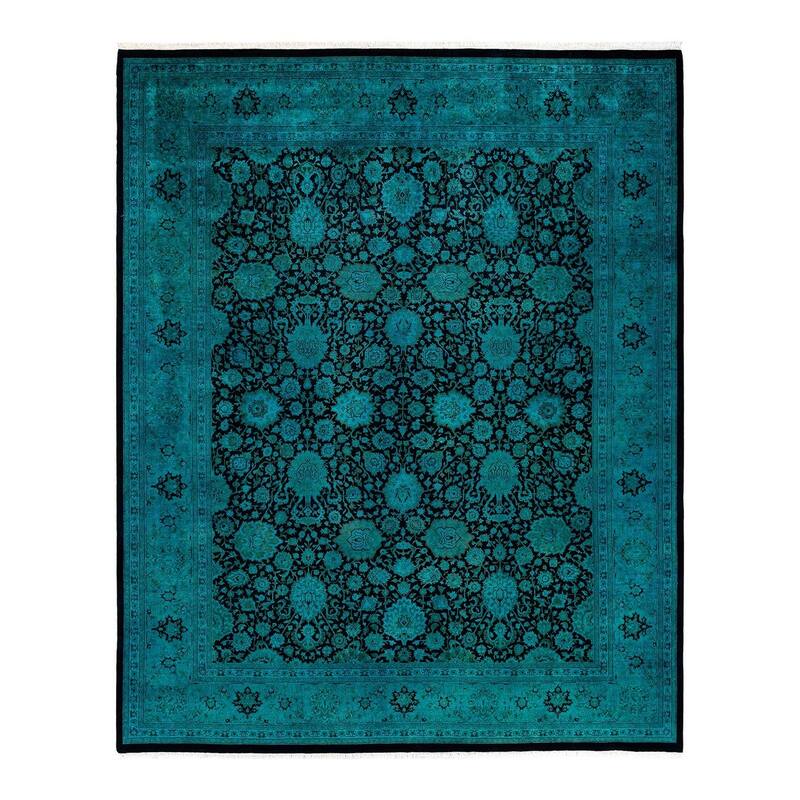 Overton Hand Knotted Wool Vintage Inspired Modern Contemporary Overdyed Blue Area Rug - 8' 3" x 10' 5"