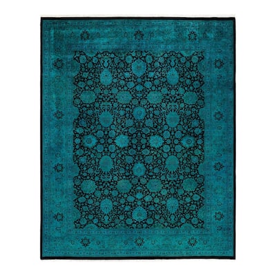 Overton Hand Knotted Wool Vintage Inspired Modern Contemporary Overdyed Blue Area Rug - 8' 3" x 10' 5"