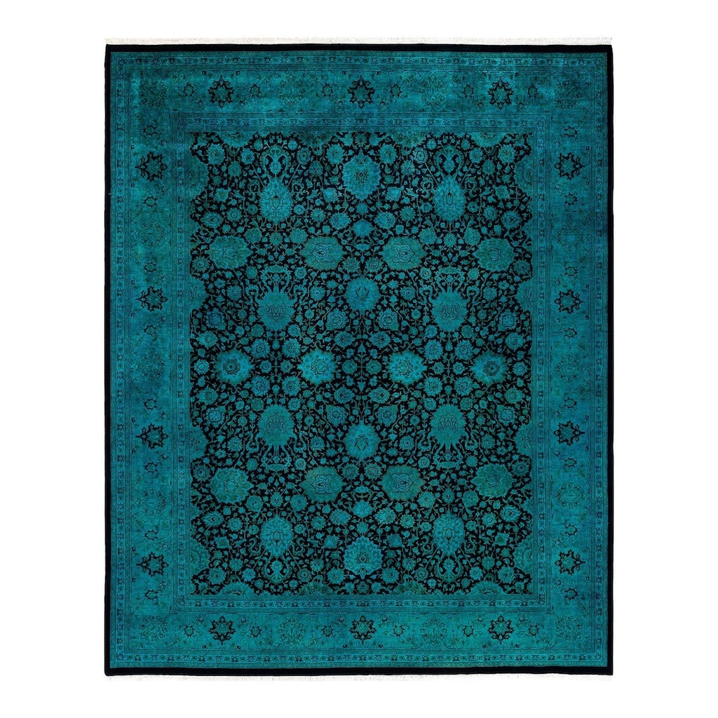 Overton Hand Knotted Wool Vintage Inspired Modern Contemporary Overdyed Blue Area Rug - 8' 3" x 10' 5"