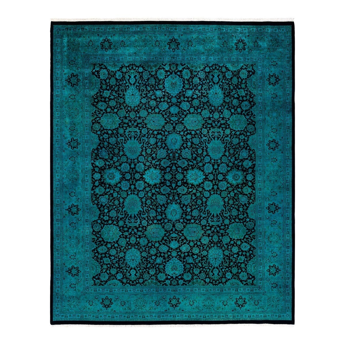 Overton Hand Knotted Wool Vintage Inspired Modern Contemporary Overdyed Blue Area Rug - 8' 3" x 10' 5"