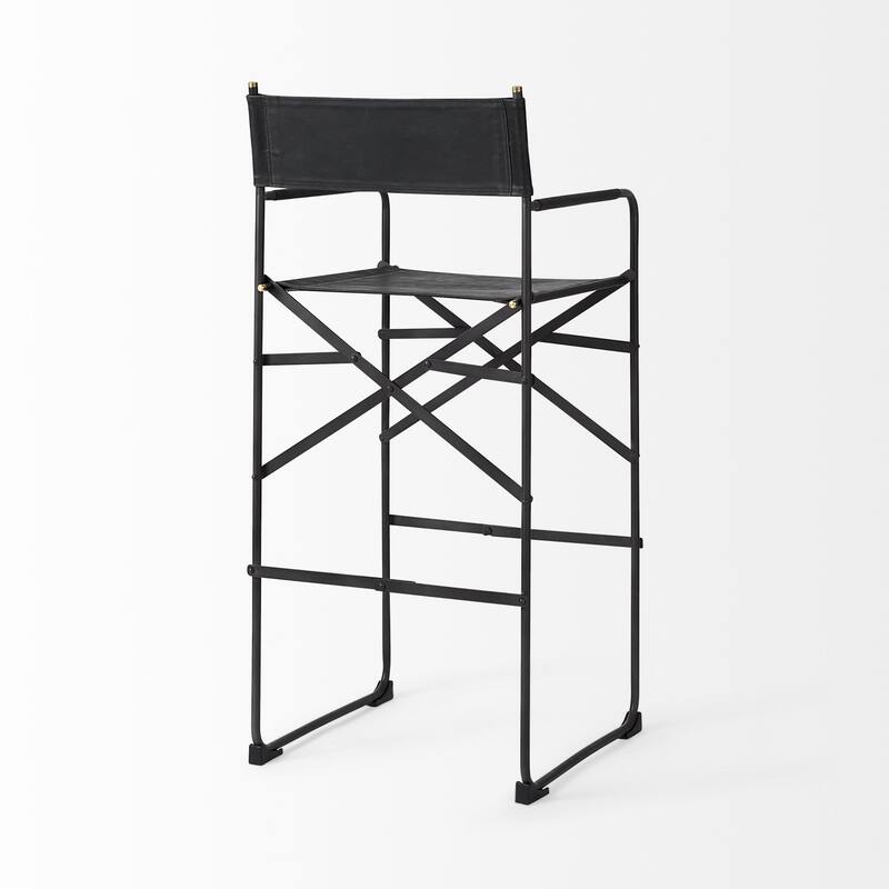 Modern Folding Faux Leather Bar Stool with Full Backrest and Black Metal Legs for Kitchen Dining