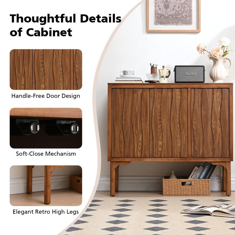 Mid-Century Modern Sideboard with Wave Doors - 39 in.