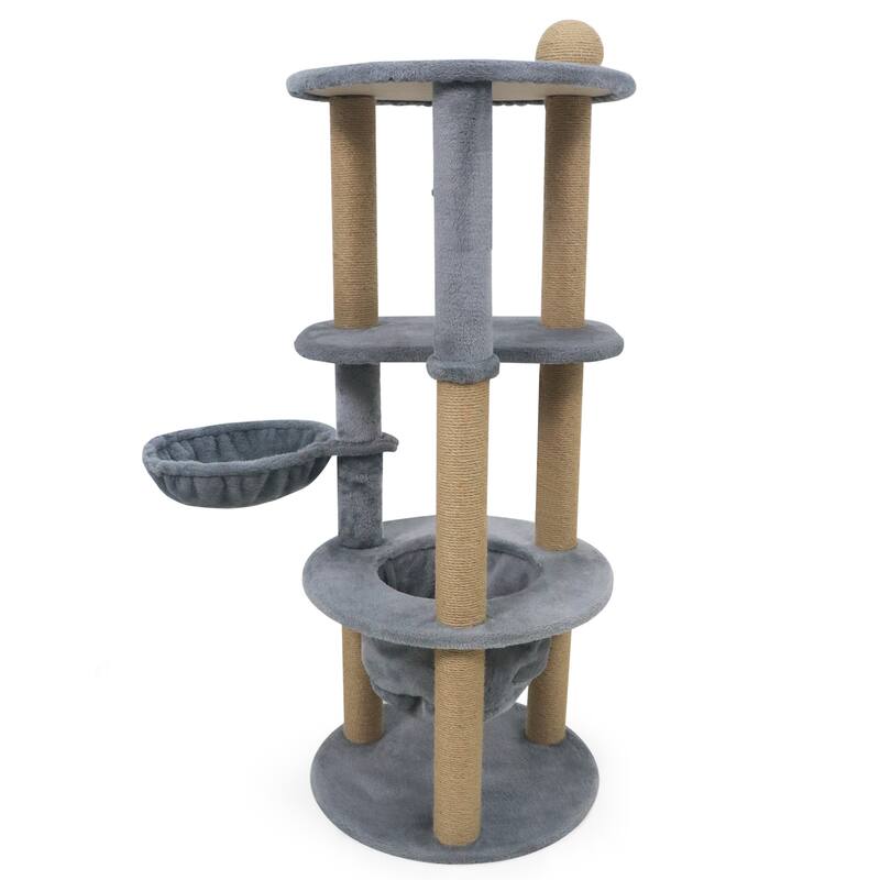 Gymax 48'' Tall Cat Towel w/Cat Nest Scratching Posts Ball Top Perch