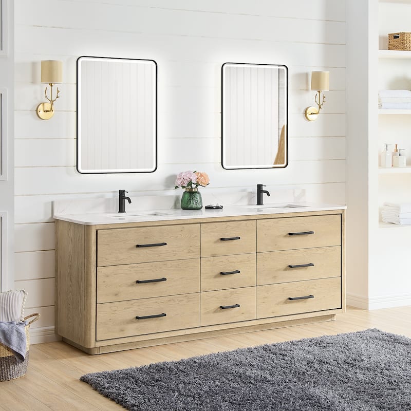 Porto Bath Vanity with White Quartz Stone Top and Mirror
